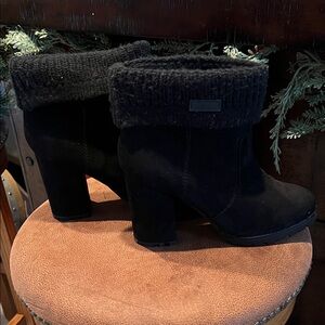 Circo Black Knit Cuff Heeled Boots